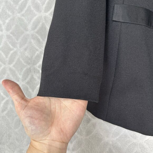 Vtg Tuxedo Blazer Women 6 Small Black Satin Shawl Collar Rhinestone 1 Button 80s - Picture 6 of 12